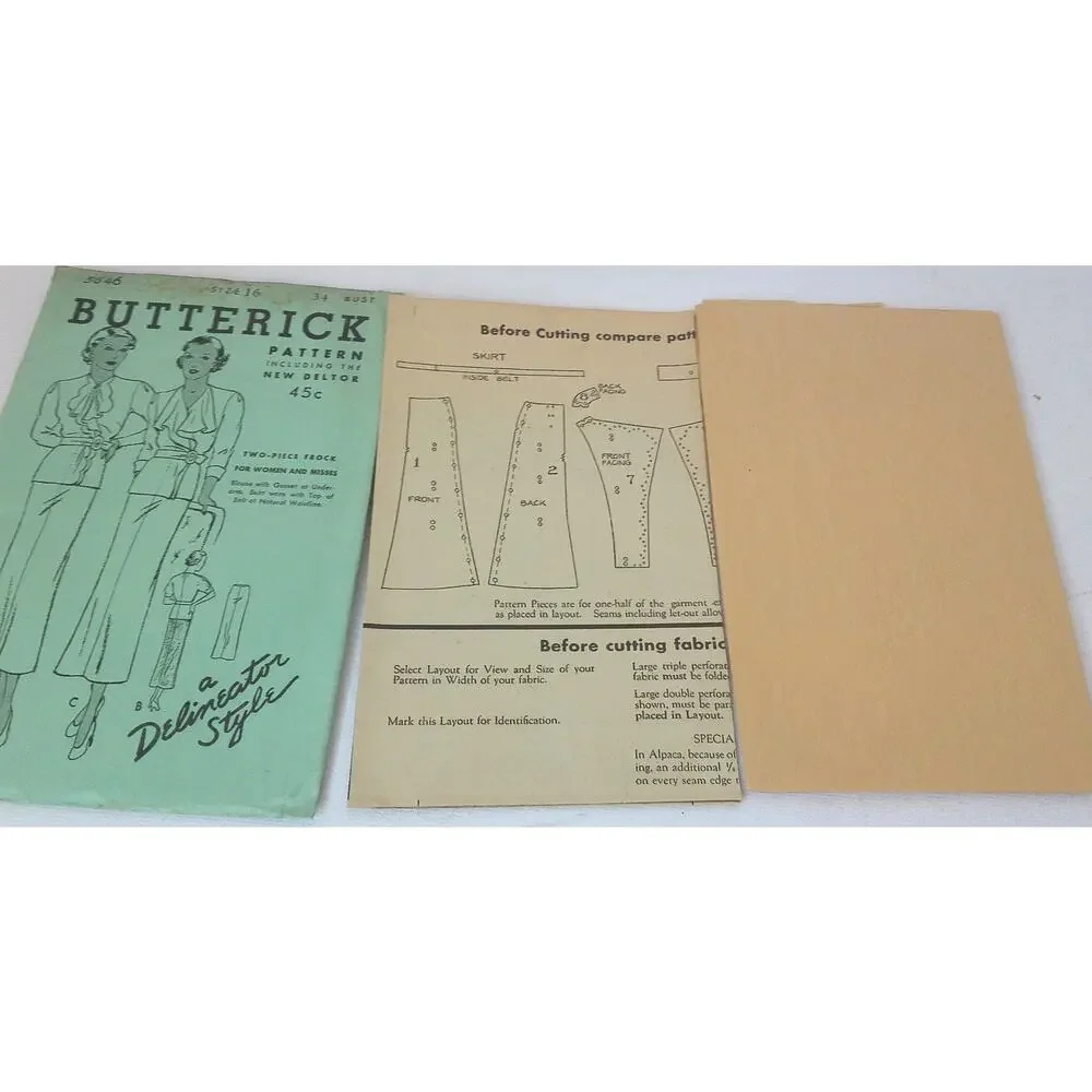 Vtg Butterick 5846 Two-Piece Pattern Delineator Style Uncut New Deltor Size 16